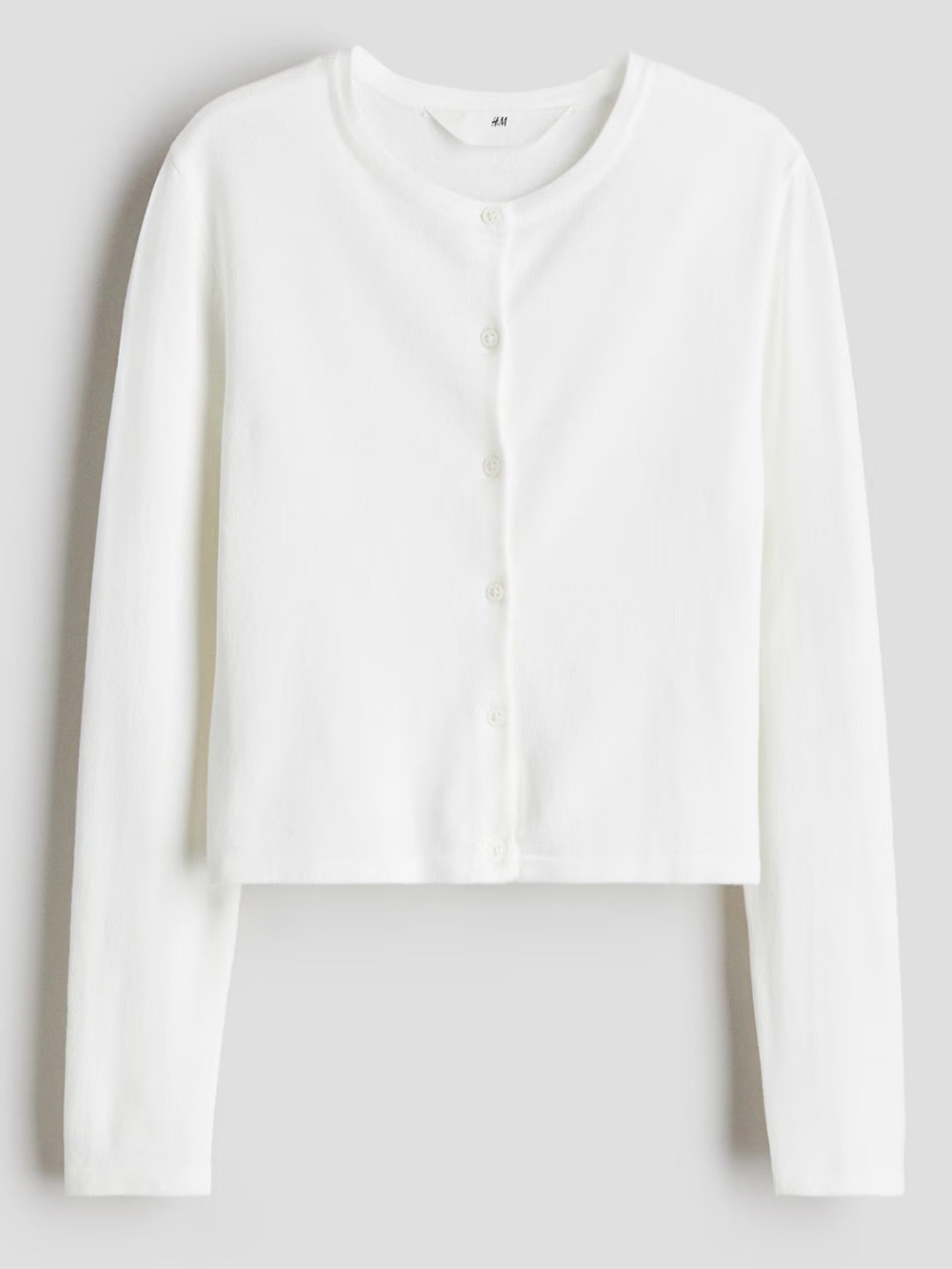 H&M White Button-Front Long Sleeve Knit Cardigan